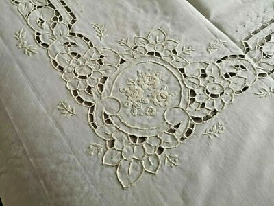 Linen Blend Bedspread (70% Linen & 30% Cotton) Embroidery Hand Carved Ecru'