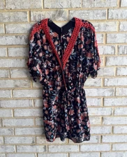 Feather Bone by Anthropologie Short Sleeve Floral Wrap Romper Size S