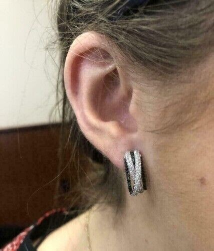 2 Ct Round Cut Black Diamond VVS1/D Huggie Hoop Earrings 14K White Gold Finish - Picture 4 of 4
