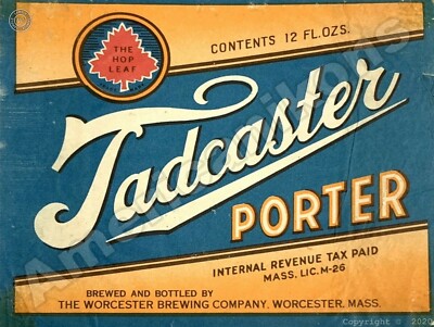 Tadcaster Porter Beer NEW Metal Sign: Worcester Brewing Co., Massachusetts