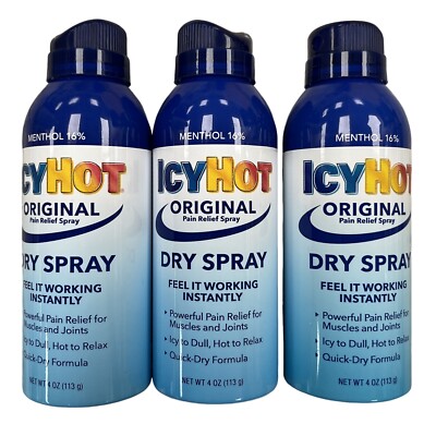 Icy Hot DRY PAIN SPRAY 4oz ( 3 pack ) --