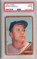Graded 1962 Topps Mickey Mantle #200 Baseball Card PSA 2 Good