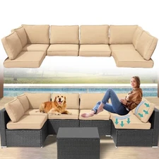 14x Outdoor Patio Furniture Chair Cushions Set Replacement Beige Sofa Insert