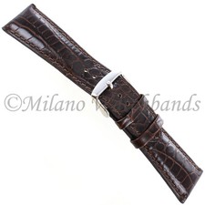 24mm deBeer Baby Crocodile Grain Brown Padded Stitched Watch Band Strap
