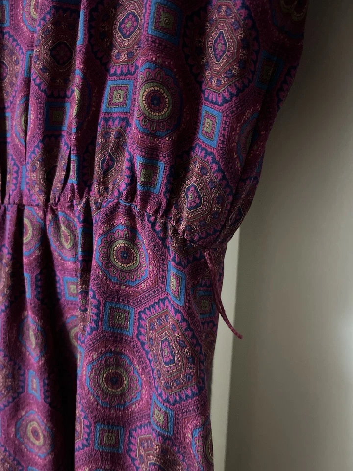 Vintage Liz Claiborne Silk sz 4 Midi 80s dress mulicolor shoulder pads pockets - Image 3 of 4