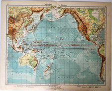 Pacific Ocean Australia Japan German Language Vintage 1931 Topographical Map