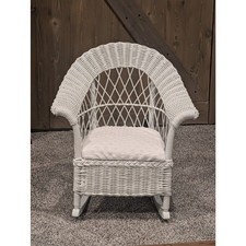 Vintage Childs White Wicker Rocking Chair Refinished Cottagecore Nursery Decor
