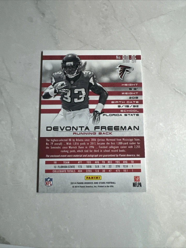 2014 Panini Rookies & Stars - Rookie Materials Signatures #RM-DF Devonta Freeman - Image 2 of 2