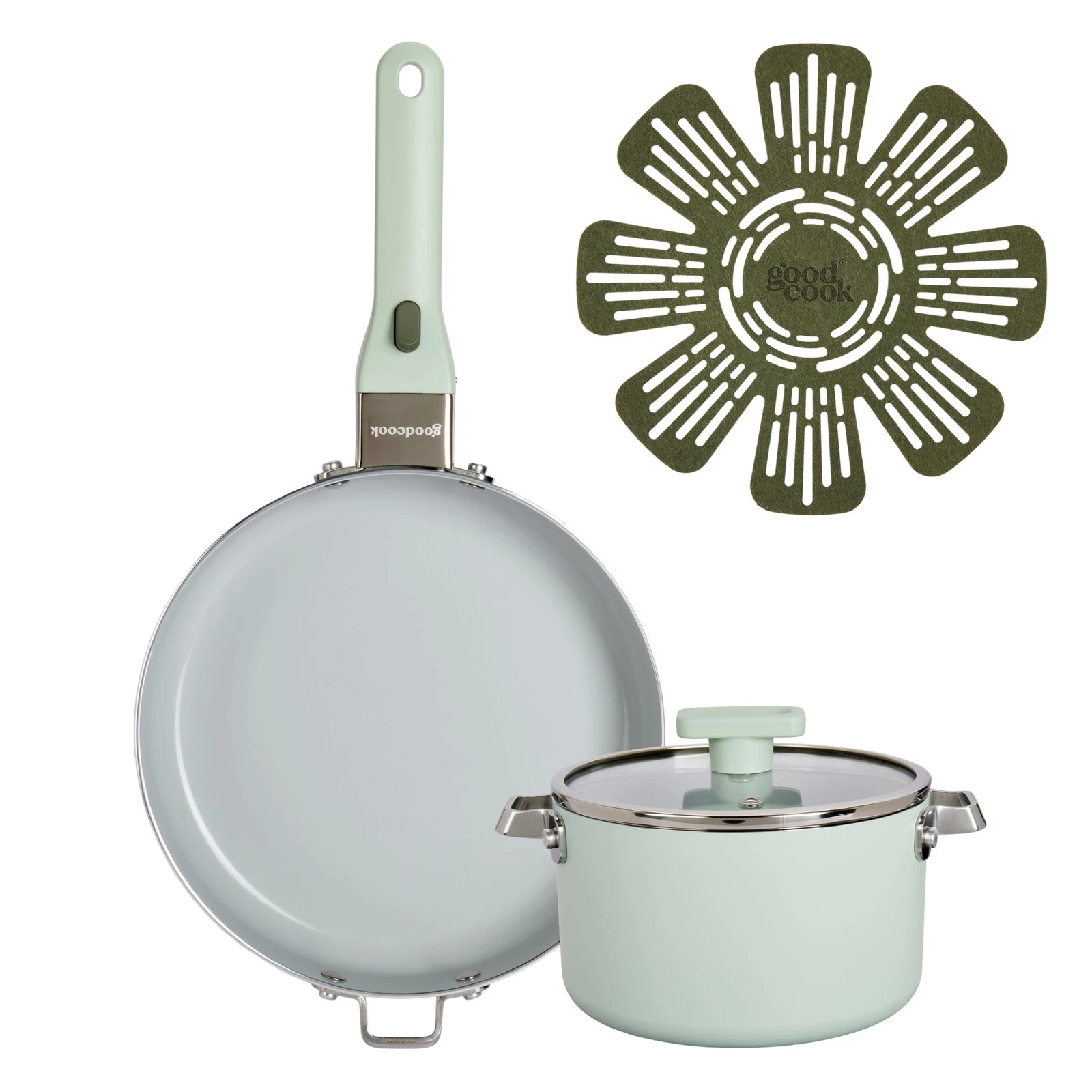 GoodCook Ceramic Cookware Set 5-Piece with Removable 5-Piece, Sage Green