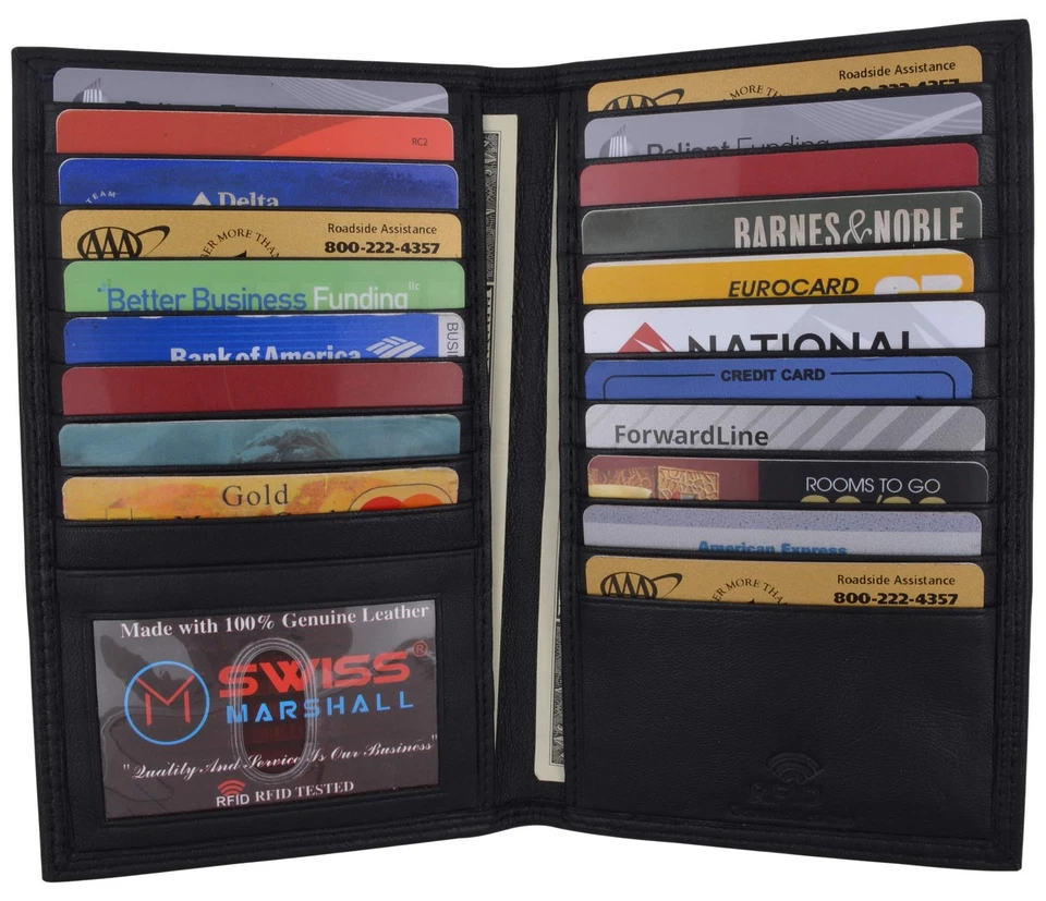 RFID Blocking Bifold Genuine Leather Credit Card ID Holder Long Wallet (Black) - Image 2 of 4