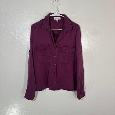 Cloth & Stone Shirt Womens Medium Purple Tencel Button Front Long Sleeve Top