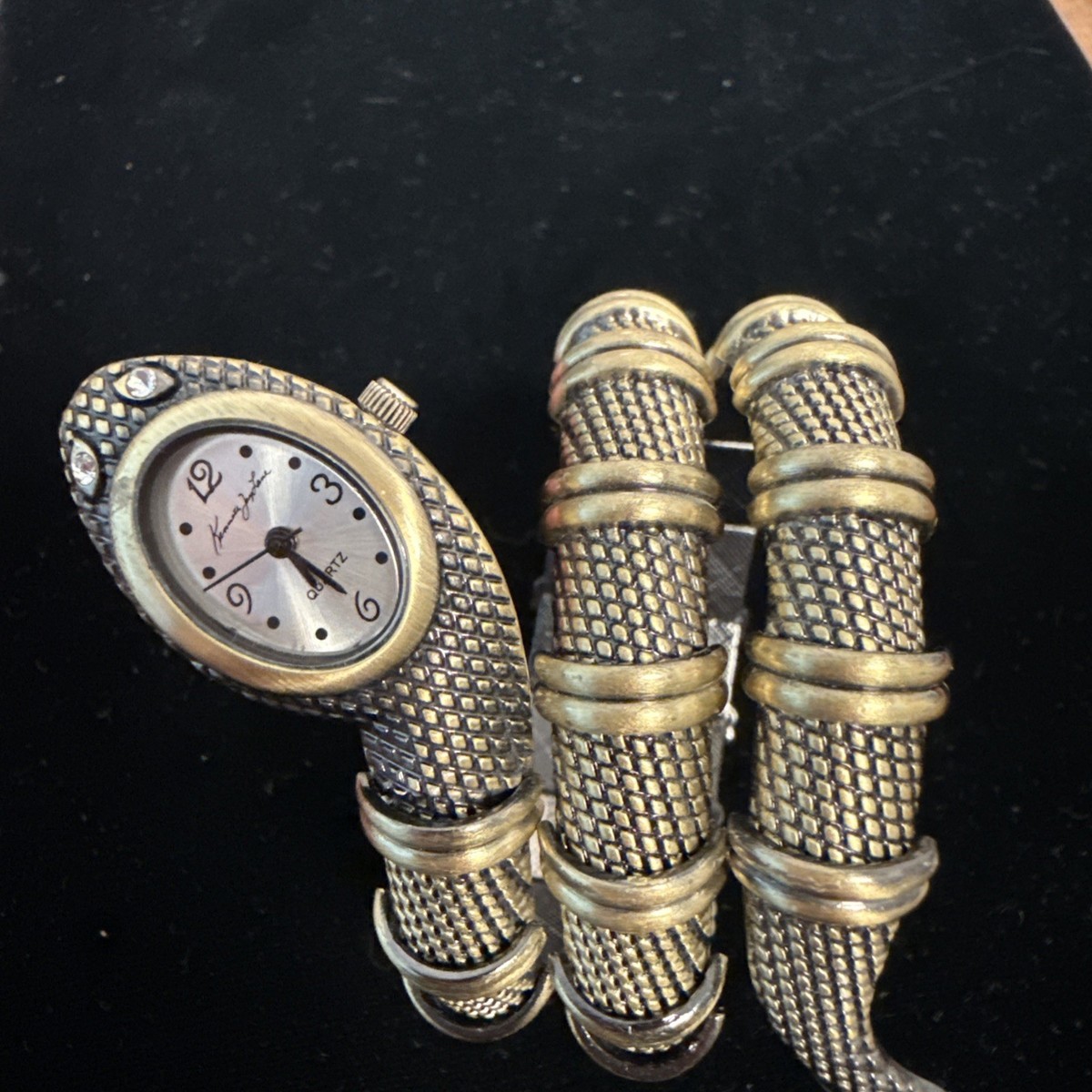 Kenneth Jay Lane Snake Wrap Watch Bracelet Antique Gold Tone 