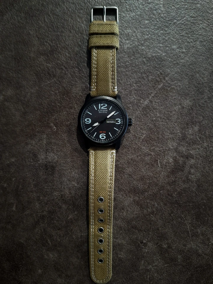 Citizen Eco-Drive WR100 Solar Watch 42mm │ Original Canvas Strap - Imagen 2 de 4