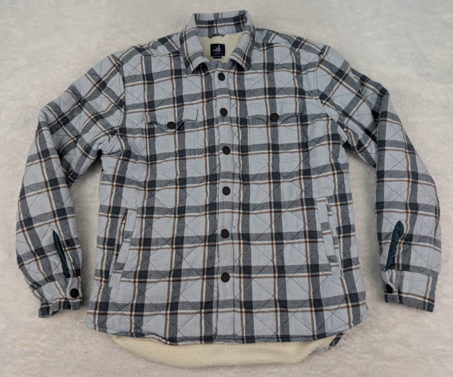 Johnnie O Carmine Jacket Men's M Blue Plaid Quilted Flannel Sherpa Lined Snap