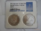 Silver Eagle 2021 Transition Coins Graded by NGC at MS70. First Day of Issue