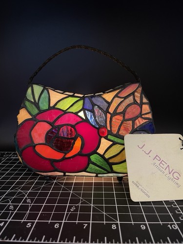 J.J.Peng Designer Handmade Stained Glass Purse Lamp Vintage Artisan Lighting