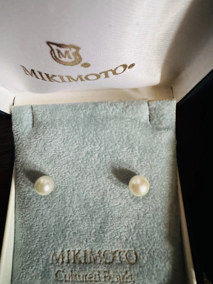 MIKIMOTO 18CT GOLD EARRINGS 6 Mm Cultured Pearl Studs Vintage In Original Box - Image 4 of 4