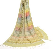 Sushila Vintage Light Yellow Dupatta 100 Pure Cotton Woven Long Stole Hijab