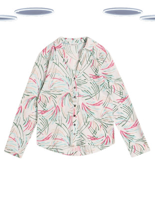 Ex White Stuff Women's Shirt - Long Sleeve Anne Abstract Print Jersey Multicolor