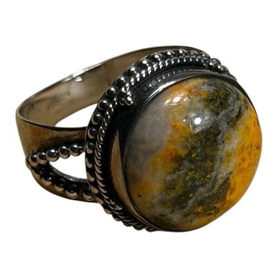 Hummel Jaspis runder Cabochon Perlen Ring 925 Sterling Silber Größe 7,5 
