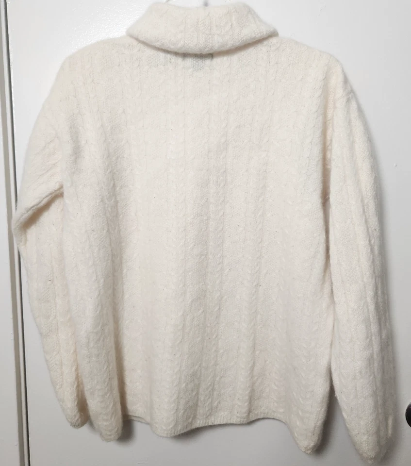 Jeanne Pierre ягненка шерсти Angora слоновой кости кабель трикотажа капот шеи свитер средний винтажный - Изображение 2 из 4