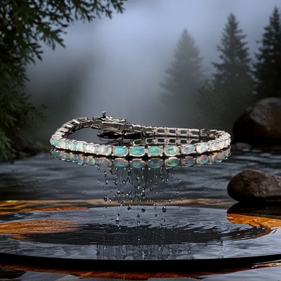 925 Sterling Silber natürliche Königin der Edelsteine Opal Tennis Armband