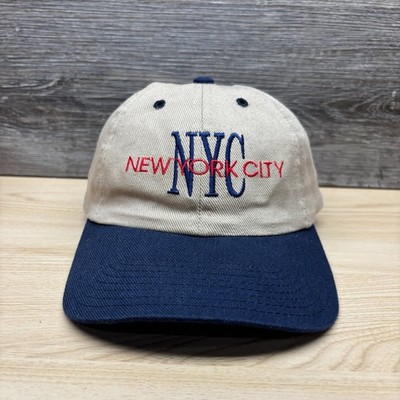 Vintage New York City NYC Hat Cap Strap Back Beige Blue Souvenir Travel