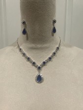 Crystal Necklace Earrings Jewelry Set Royal Blue