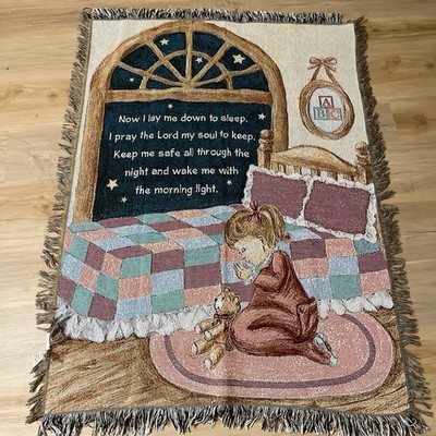 Children's Bedtime Prayer ThrowBlanket Now I Lay me Down to Sleep Tapestry