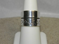 Wide Sterling Silver Band Ring Abstract Design Size 7