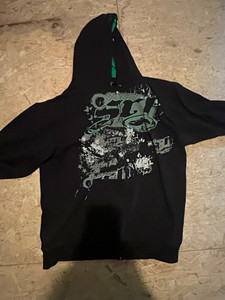 snh Men's Black/Green Graphic Print Fleece Pullover Hooded Hoodie XL