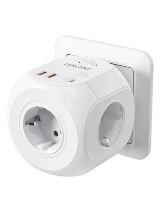 EU Plug Wall Socket Extender with 4 AC +QC3.0USBX2 +1 Type C PD20W Fast Charger 