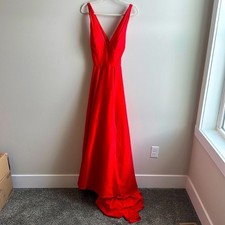 Prom Sherri Hill Red Satin-Finish Dress with Train and High Leg Slit 12
