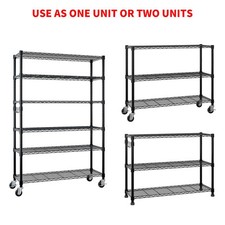 Heavy Adjustable Storage 6 Tier Wire Shelving Unit Garage Rack with Wheels Black