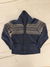 J.Crew Men's Navy Blue Lambswool Shawl Collar Knit Cardigan Sweater Size Large