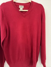 ll bean cotton/cashmere red v neck sweater long sleeve soft MED preppy