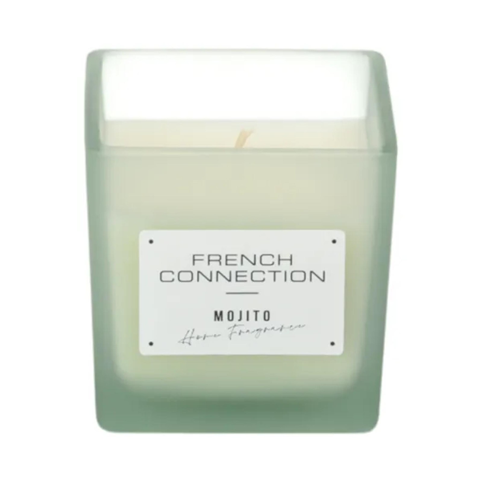 French Connection Scented Candle | Shea Butter Wax | Frosted Glass Jar Wooden Lid | Square Shape | (Medium, Mango Motijo Scent) - Image 2