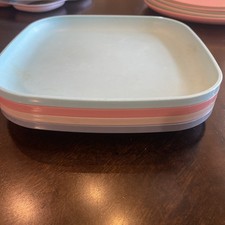 Vintage Tupperware Set Of 4 Assorted Pastel 8" Plates W/lip