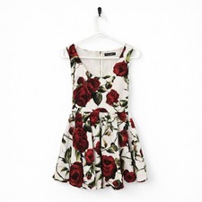 VTG Dolce & Gabbana Y2K Rose Print Cotton Dress Ivory Womens 4 Old Money