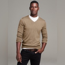Banana Republic Men's Luxury Blend SILK COTTON CASHMERE V-NECK SWEATER Camel L