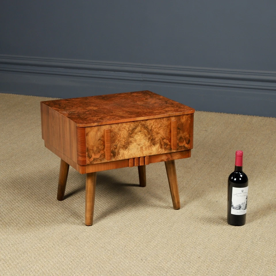 Pequeña mesita de noche antigua inglesa Art Deco de nogal mesa auxiliar mesita de noche c.1930 Foto 3 de 4