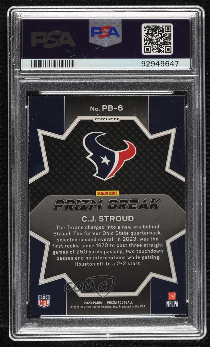 2023 Panini Prizm Break Green Prizm CJ Stroud #PB-6 PSA 10 GEM MT Rookie RC view 2