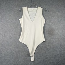 Good American Bodysuit Womens Small White V Neck Deep Nylon Blend Sculpting