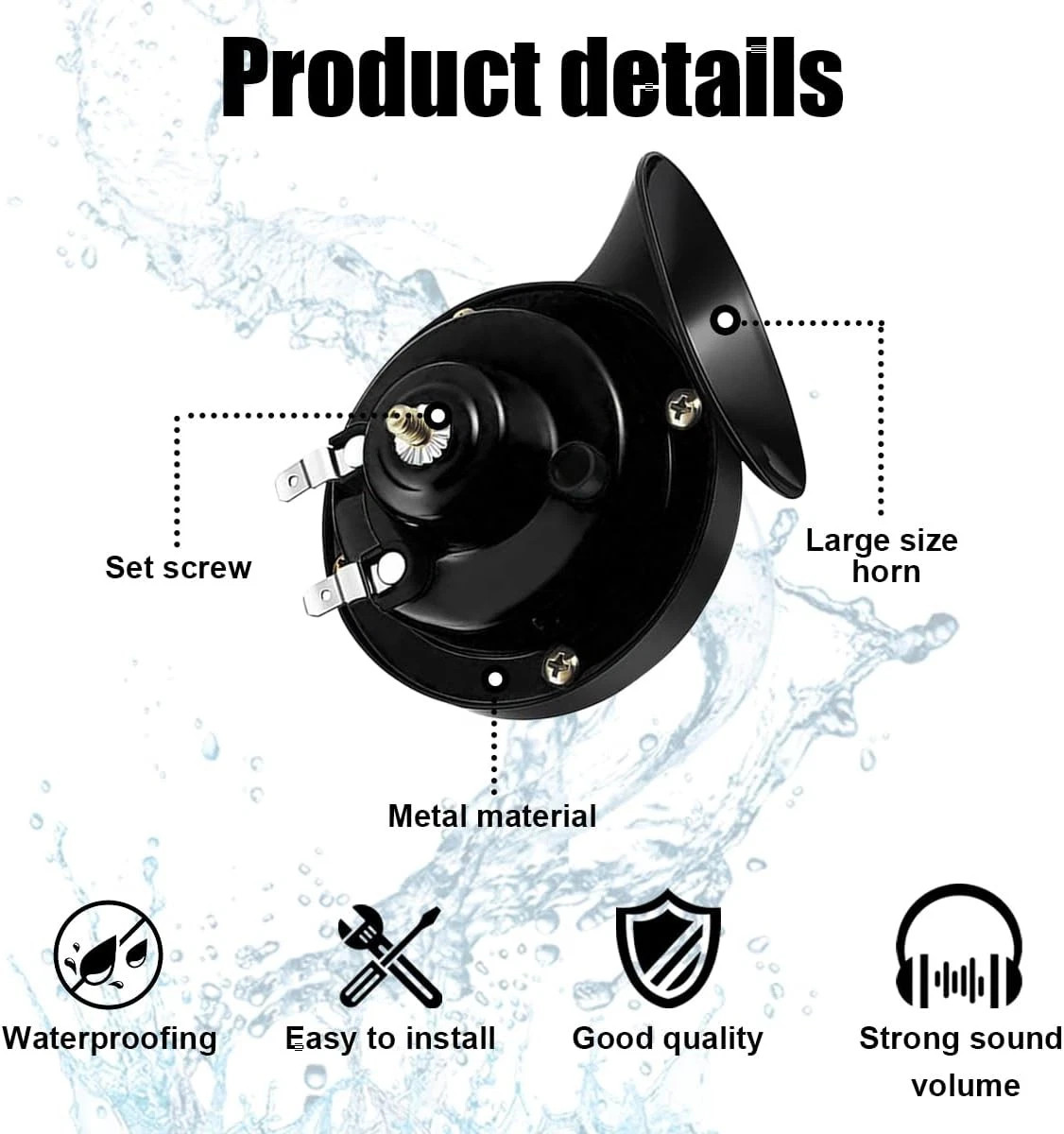300DB Super Loud Car Horn, 12V Waterproof Durable Auto Air Electric Black