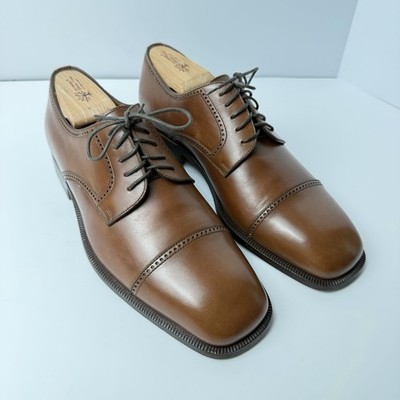 Fratelli Peluso Brown Leather Oxford Square Toe Men's Dress Shoes Size 11 EU 42
