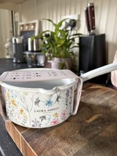 Laura Ashley Heritage Bloom Saucepan 14cm – Enamel Pan White Floral Design - NEW