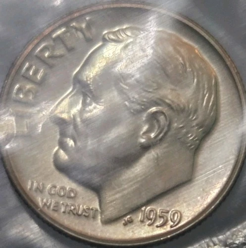 1959-P Roosevelt Dime Proof Toning Uncirculated 90% Silver In plastic