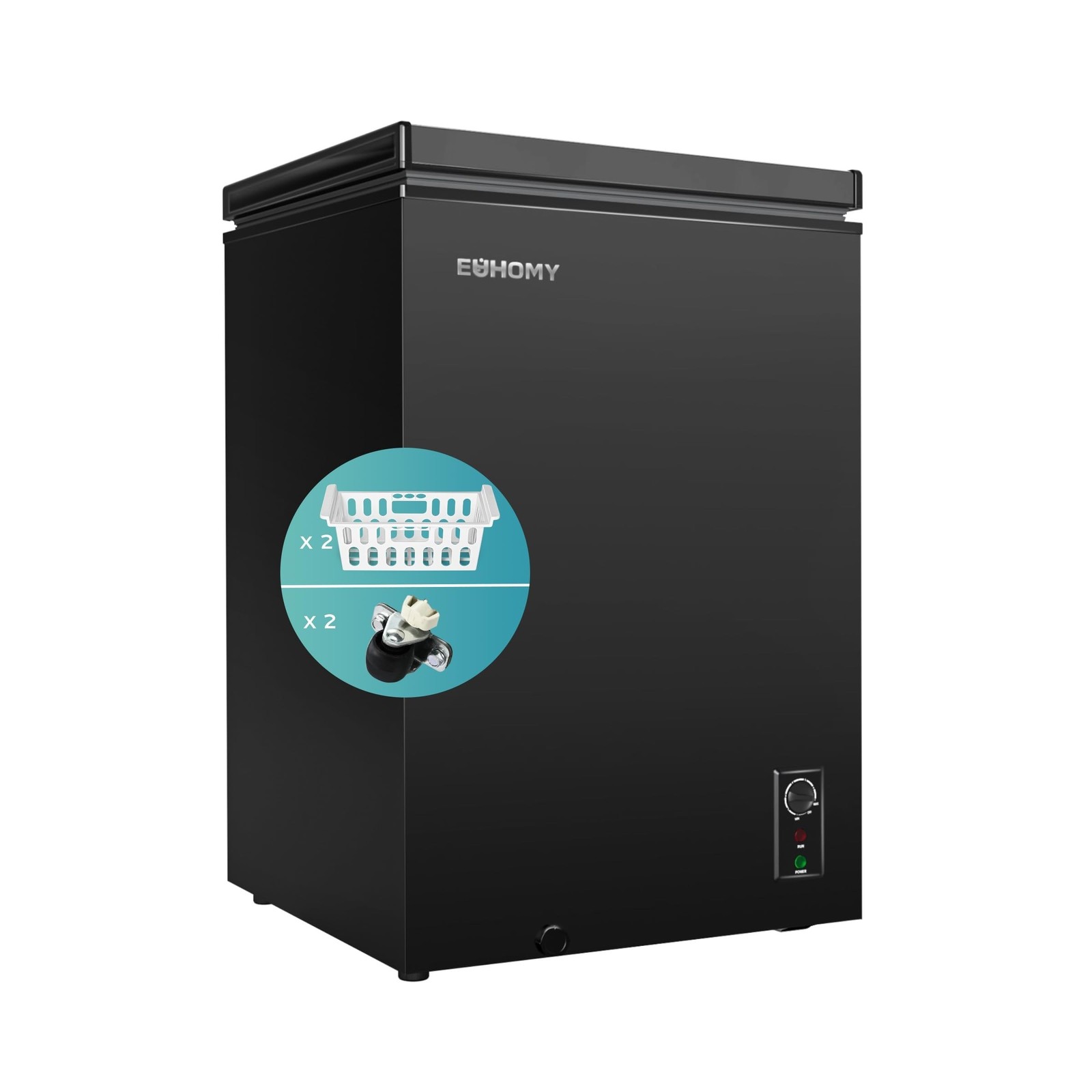 EUHOMY 3.5 Cu.Ft Chest Freezer with Wheels, Small Deep Freezer Adjustable 7 T...