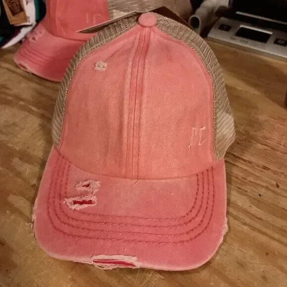 Cappello a sfera CC in denim lavato incrociato alto pony CORAL coda di cavallo