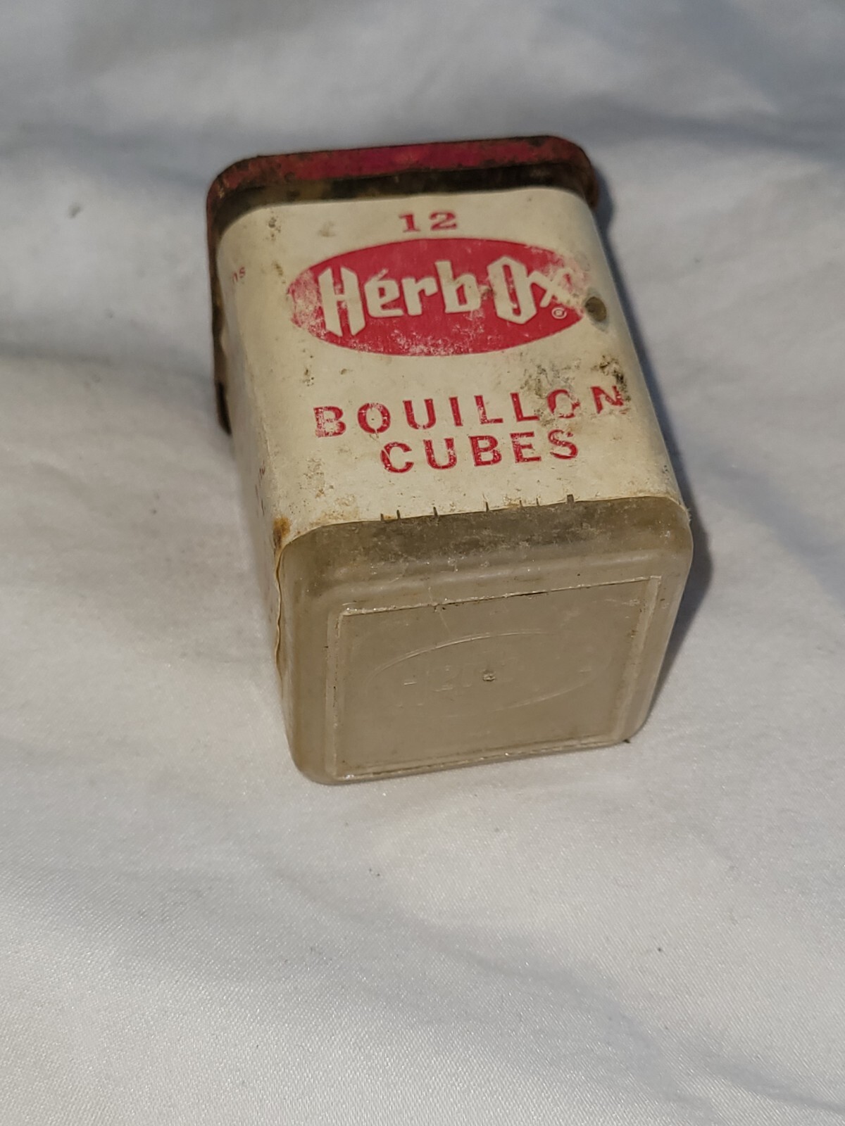 VTG Herb Ox Bouillon Box Can Advertising Tin Lid Red Label Spice Kitchen